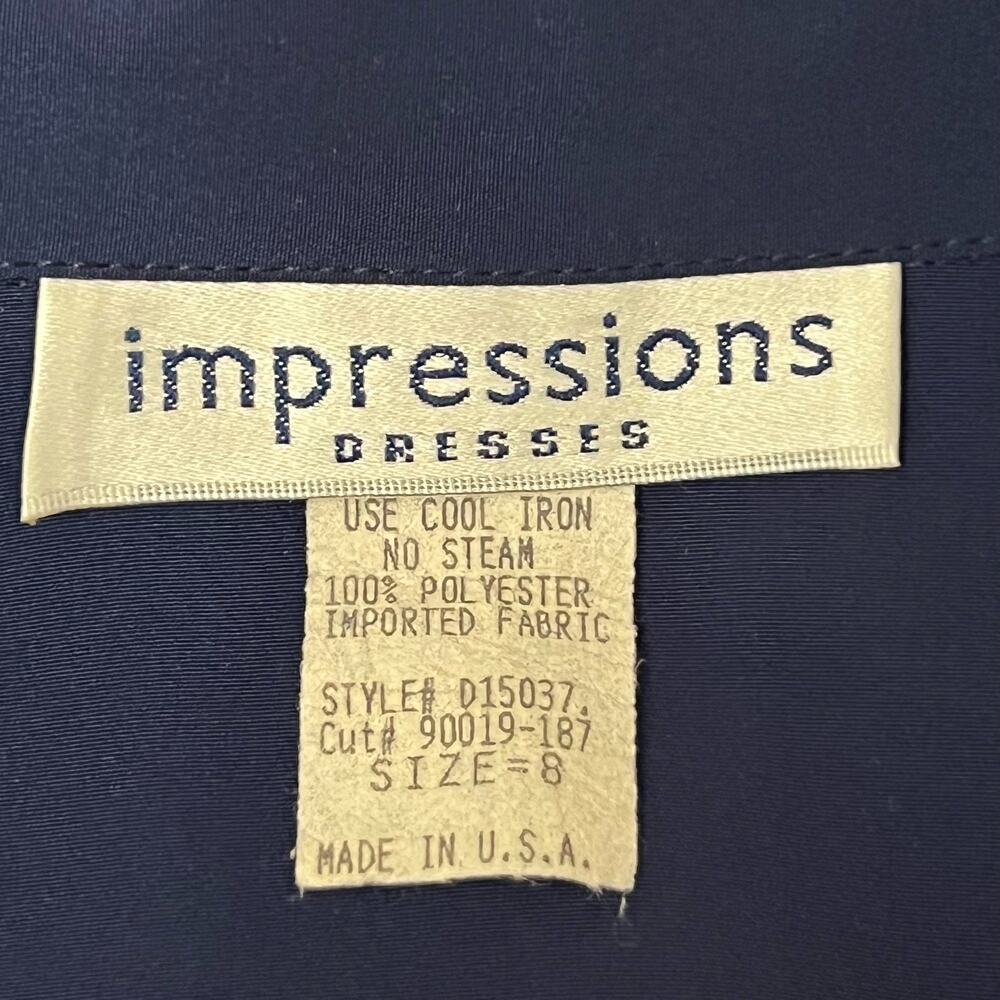 Impressions 80s Vintage Shirt Dress Button Front Pockets Size 8 Navy Blue A Line - Picture 9 of 10